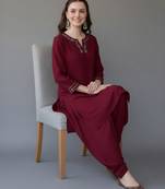 Maroon embroidered rayon kurta set