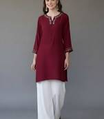 Maroon embroidered rayon kurta set