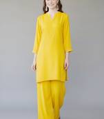 Yellow embroidered rayon kurta set