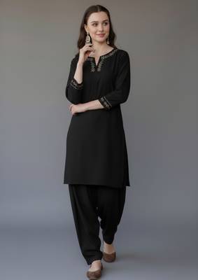 Black embroidered rayon kurta set 2