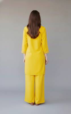 Yellow embroidered rayon kurta set 2
