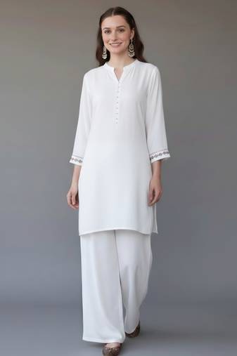 White  embroidered rayon kurta set