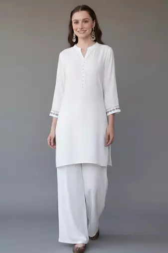 White  embroidered rayon kurta set