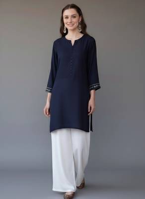 Navy embroidered rayon kurta set 1