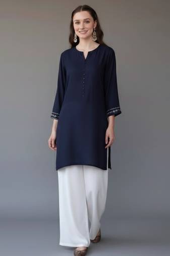 Navy embroidered rayon kurta set