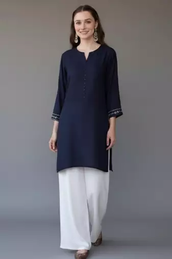 Navy embroidered rayon kurta set