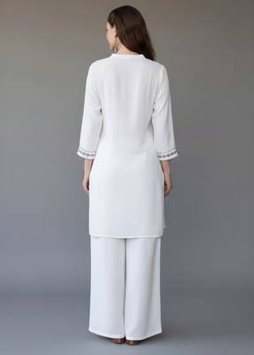 White  embroidered rayon kurta set 2