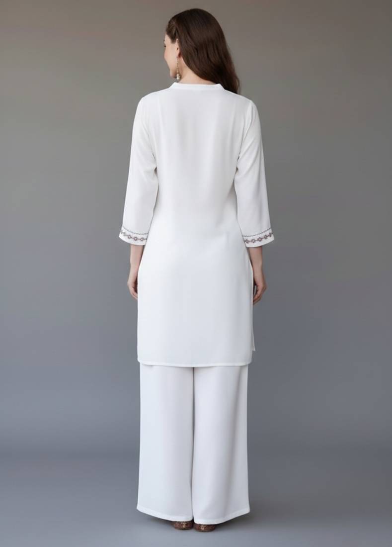 White  embroidered rayon kurta set