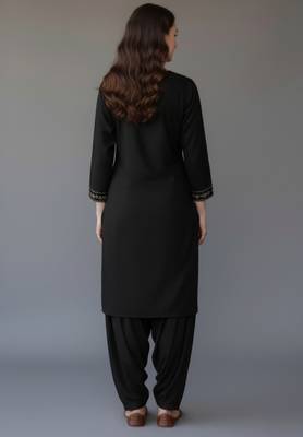 Black embroidered rayon kurta set 3