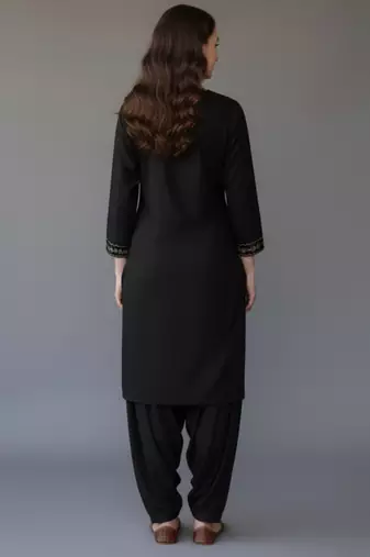 Black embroidered rayon kurta set