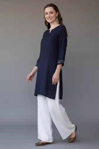 Navy embroidered rayon kurta set