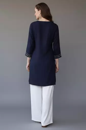 Navy embroidered rayon kurta set
