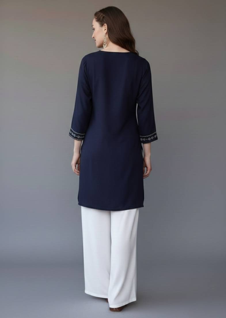 Navy embroidered rayon kurta set