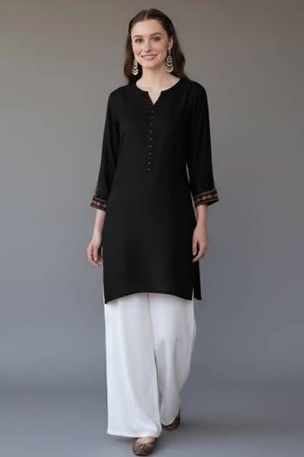 Black embroidered rayon kurta set