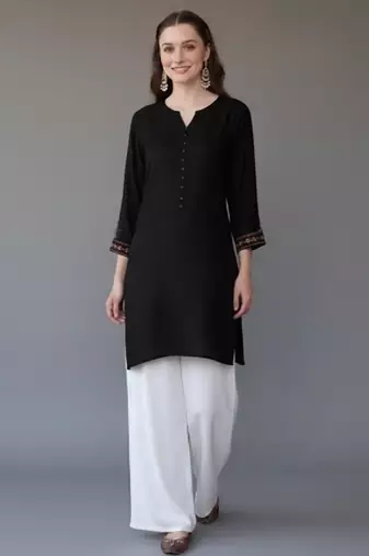 Black embroidered rayon kurta set