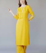 Yellow embroidered rayon kurta set