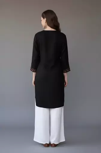 Black embroidered rayon kurta set