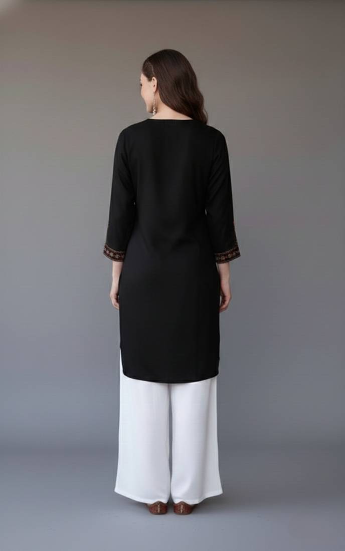 Black embroidered rayon kurta set