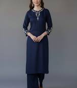 Navy embroidered rayon kurta set