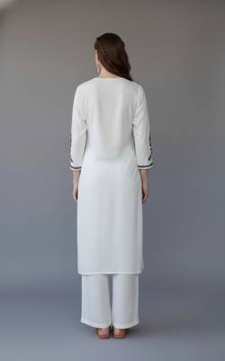 White embroidered rayon kurta set 2