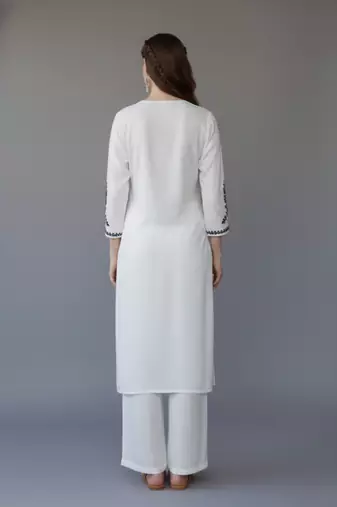 White embroidered rayon kurta set