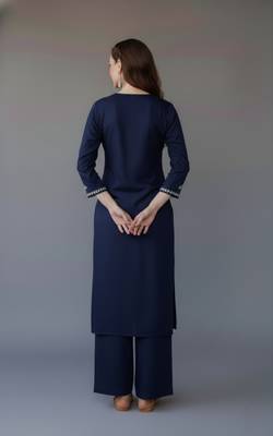 Navy embroidered rayon kurta set 2