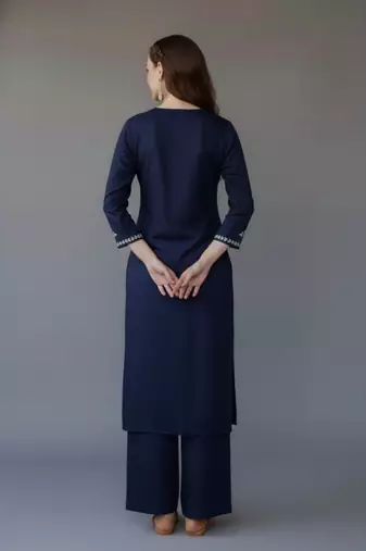 Navy embroidered rayon kurta set