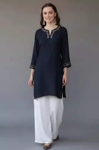 Navy  embroidered rayon kurta set