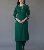 Green embroidered rayon kurta set
