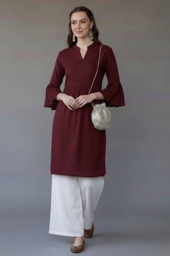 Maroon embroidered rayon kurta set