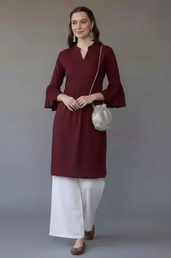 Maroon embroidered rayon kurta set