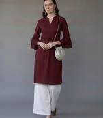 Maroon embroidered rayon kurta set