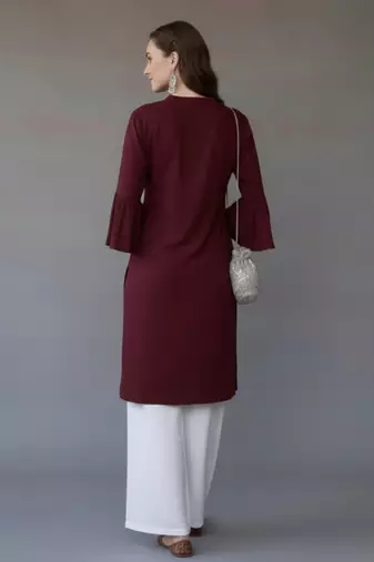 Maroon embroidered rayon kurta set