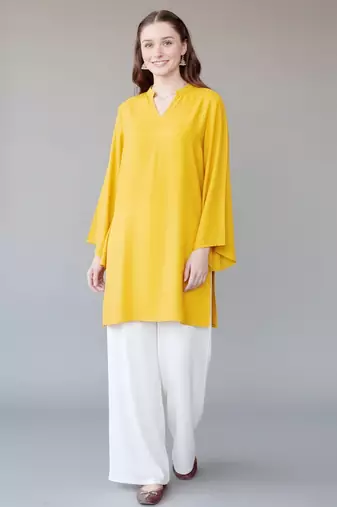 Yellow embroidered rayon kurta set