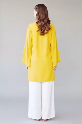 Yellow embroidered rayon kurta set