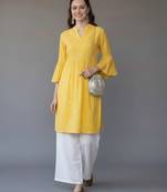 Yellow embroidered rayon kurta set