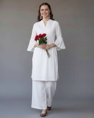 White embroidered rayon kurta set 1