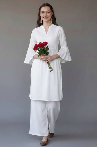 White embroidered rayon kurta set