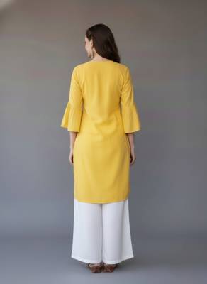 Yellow embroidered rayon kurta set 2