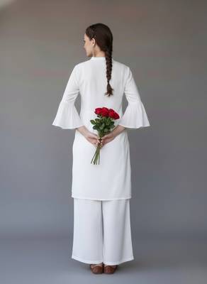 White embroidered rayon kurta set 2