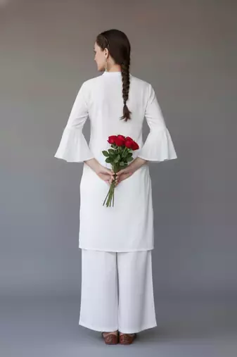 White embroidered rayon kurta set