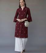 Maroon embroidered rayon kurta set