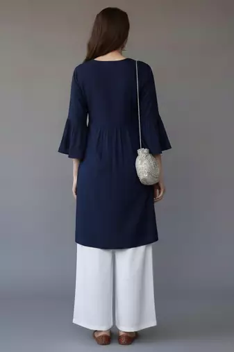 Navy embroidered rayon kurta set