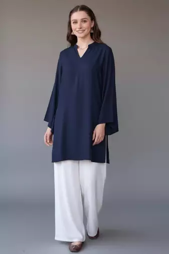 Navy embroidered rayon kurta set