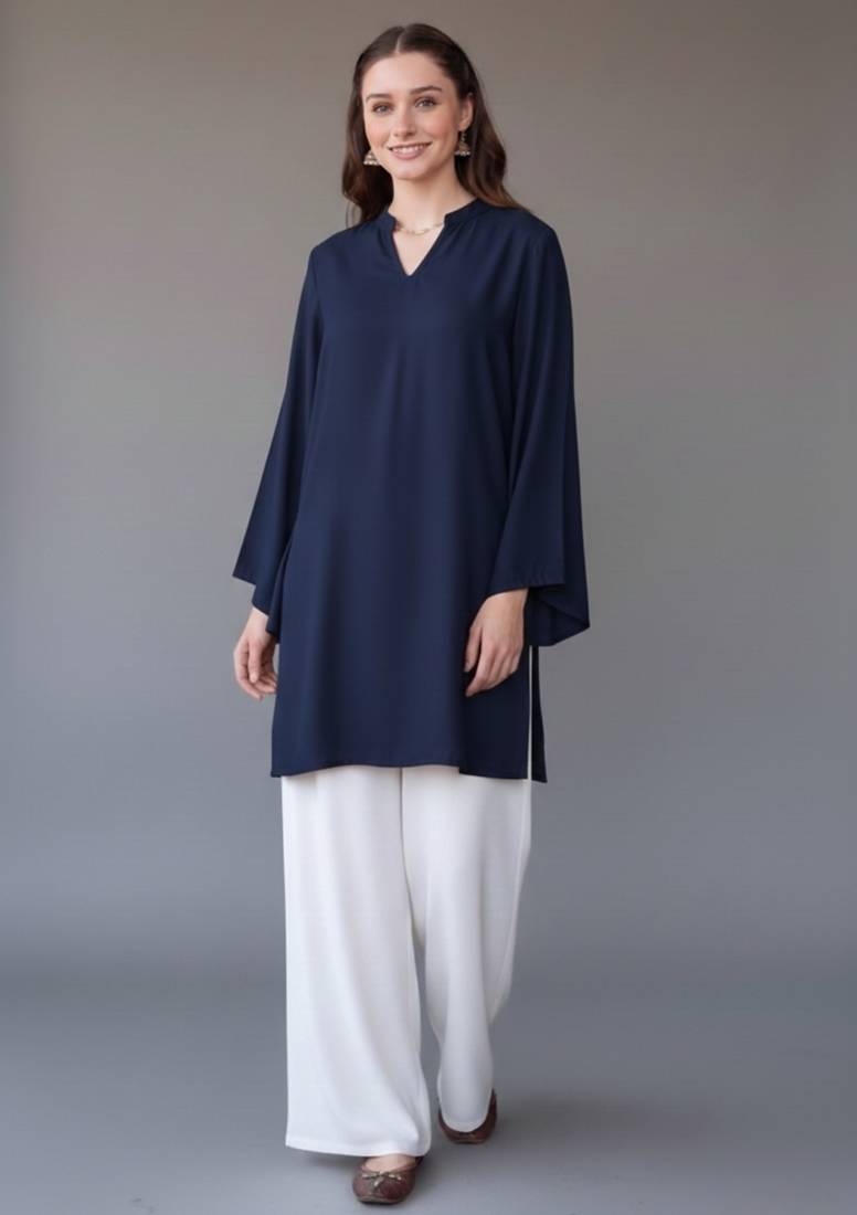 Navy embroidered rayon kurta set