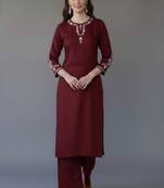Maroon embroidered rayon kurta set