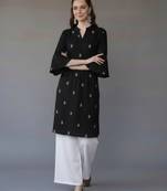 Black embroidered rayon kurta set