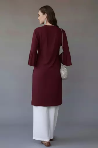 Maroon embroidered rayon kurta set