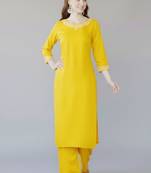Yellow embroidered rayon kurta set