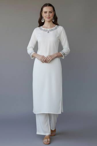 White embroidered rayon kurta set